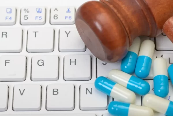 Should all drugs be legalized? Image of Gavel with pills on a computer keyboard